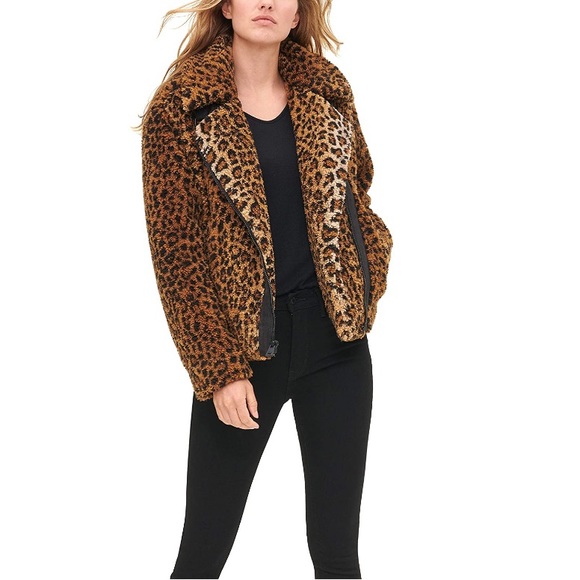 NWT Levi’s Megan Leopard Sherpa Moto Jacket XS SFH - Picture 5 of 13